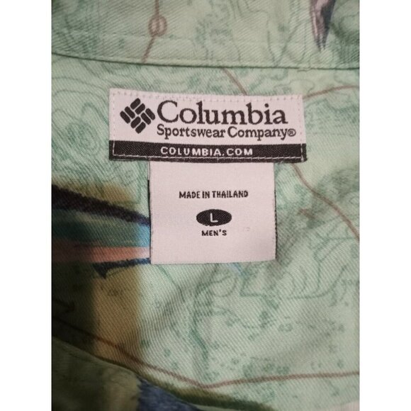 Columbia Mens Fish Graphic Print Green Button Down Short Sleeve Shirt Large L - Picture 9 of 12